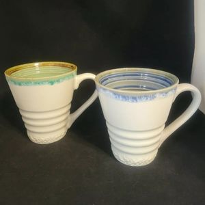 NWOT LOT 2 Meritage Stoneware Coffee Mugs Aqua Green & Cobalt Blue